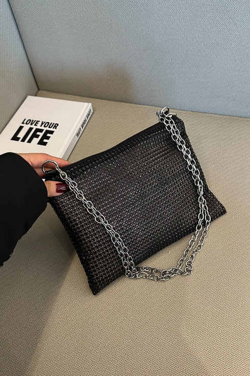 'Aya' Metal Chain Rhinestone Crossbody Bag - Celes Fashion
